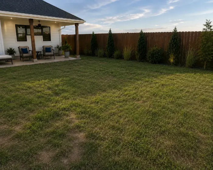 Same backyard before the pool was built, just grass and a covered patio